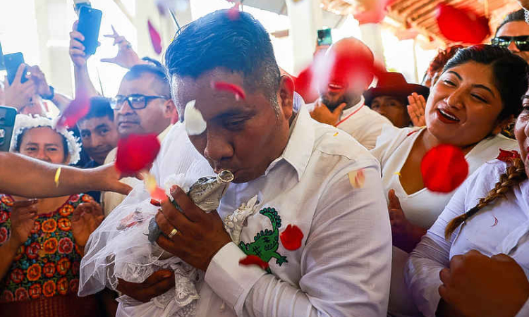 Mexican town mayor says 'I do' to  caiman reptile in colourful tradition